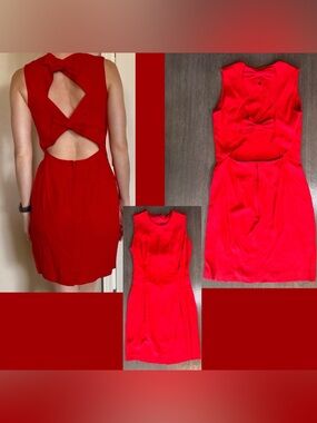 Gunne Sax Vintage Jessica McClintock Mini Dress Red Bow Cutout 4 9/10